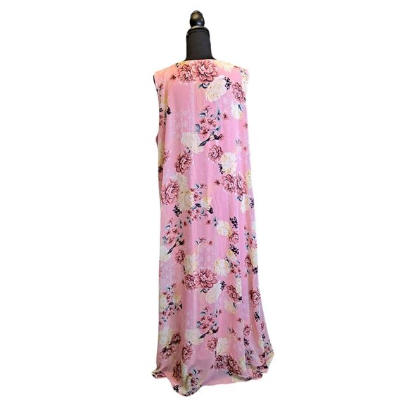 JM Collection Maxi Dress With Overlay Womens XL Pink Floral Sleeveless V-neck - Picture 3 of 8